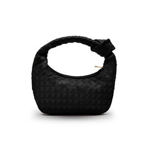 Black Leather Woven Knot Purse Hobo Handbag Shoulder Bag Y2k Boho Slouchy